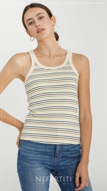 Blusa sin manga rayas multicolor Azul T16634