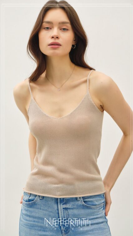 Blusa tejida tirante Beige T16535