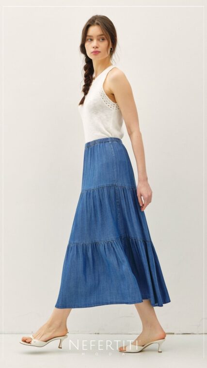 Falda maxi tipo campesino Azul Medio K960