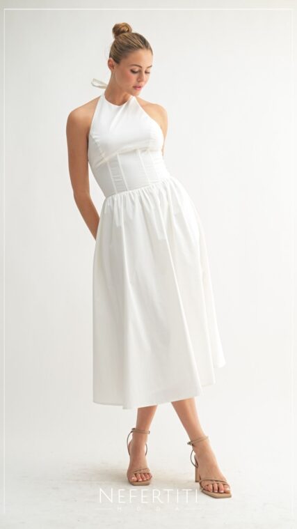 Vestido maxi halter Blanco D7145
