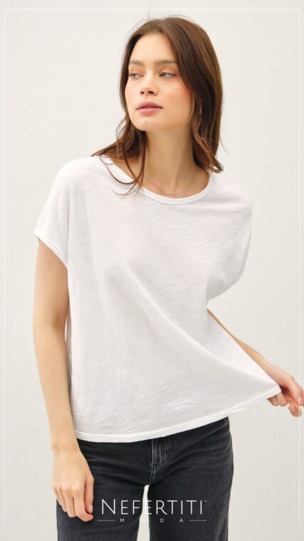 Blusa manga corta cuello redondo Blanco T16643