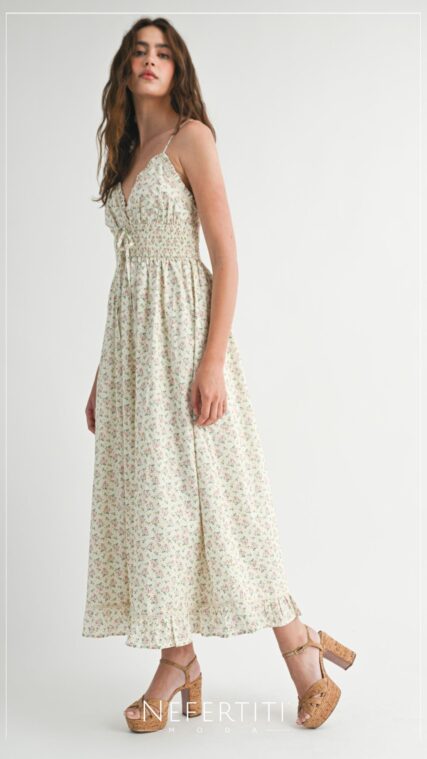 Vestido maxi tirante florecitas Crema D7177