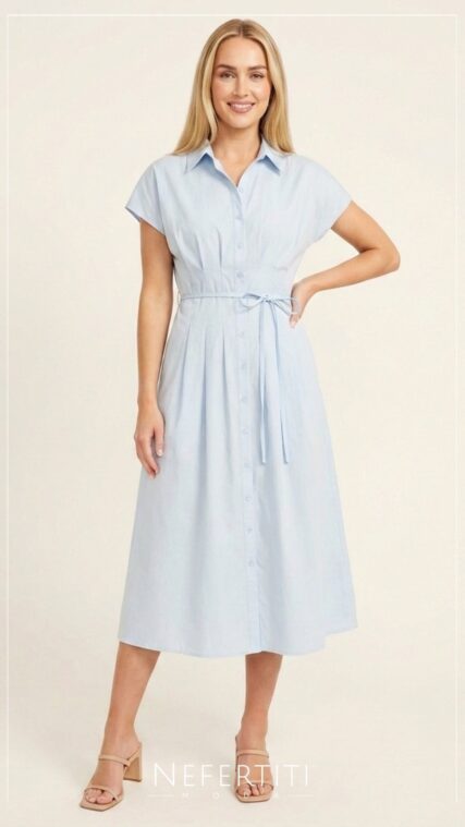 Vestido camisero manga corta Celeste D7202