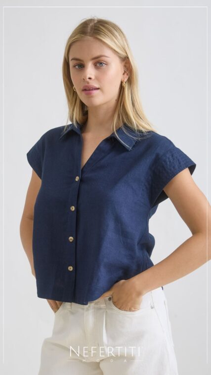 Blusa manga corta botones Azul Marino T16866
