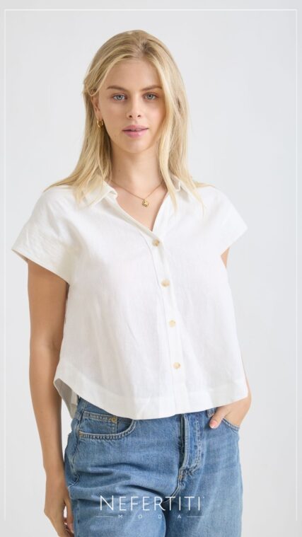 Blusa manga corta botones Marfil T16863