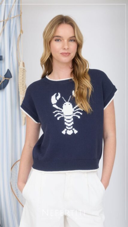 Blusa manga corta tejida cangrejo Azul T16881