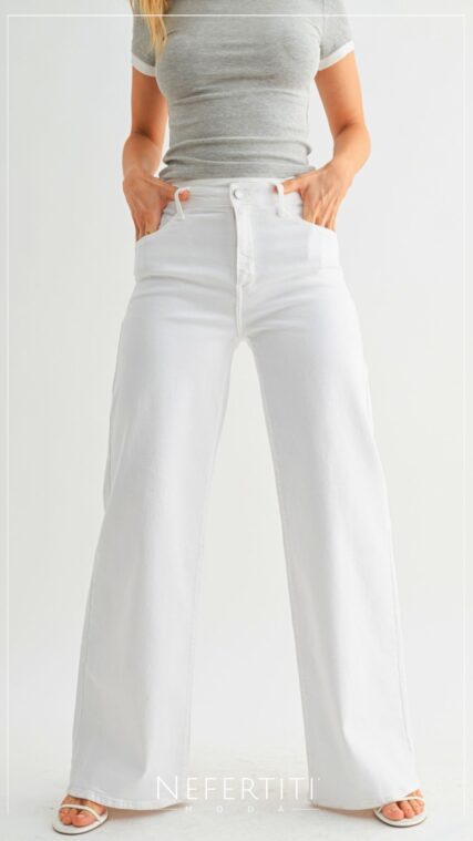 Pantalon mezclilla ancho Blanco PL5224