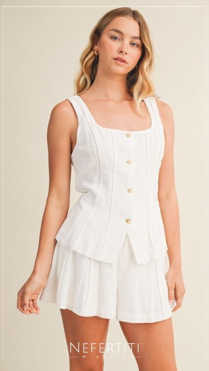 Blusa sin manga botones textura MarfilT16711