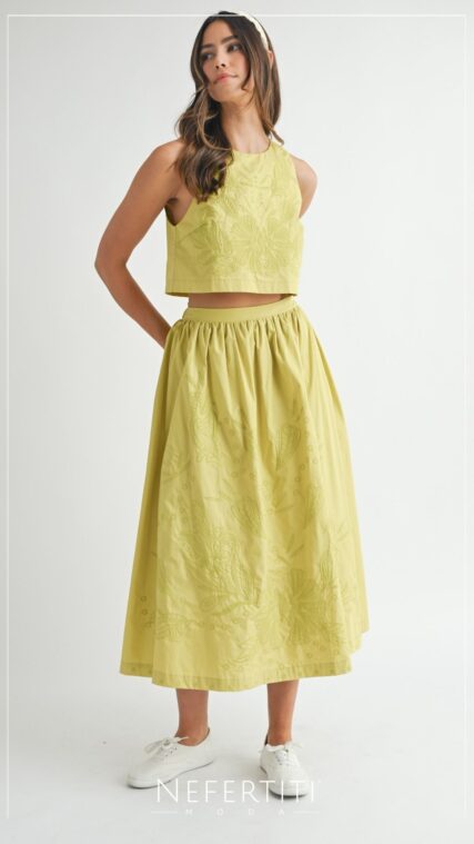 Conjunto blusa y falda midi Verde Kiwi D7316
