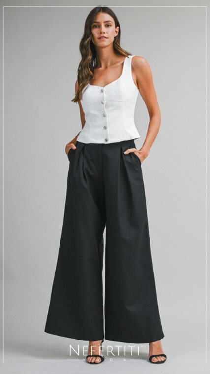 Blusa botones cristales sin manga Marfil T16854