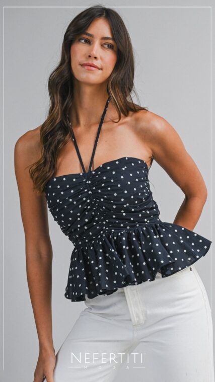 Blusa strapless peplum puntos Azul Blanco T16851