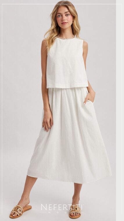 Vestido sin manga maxi Blanco D7242