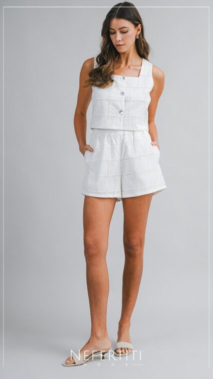 Conjunto blusa botones y pantalon corto D7304