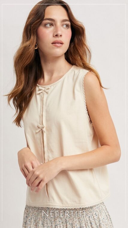 Blusa lazos sin manga Beige T16680
