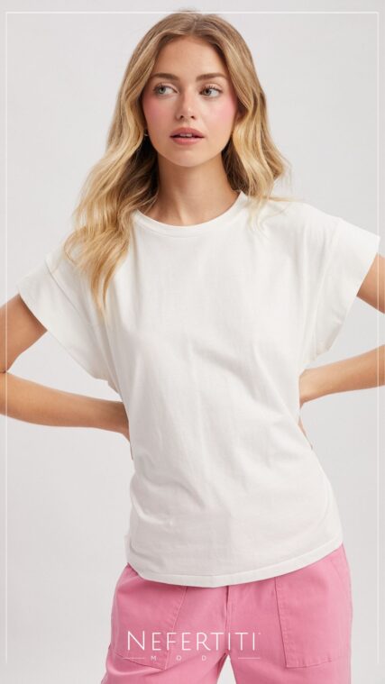 Blusa manga corta cuello redondo Marfil T16689