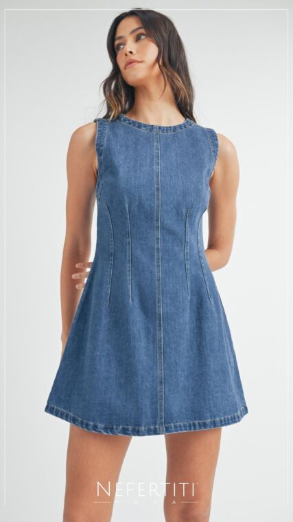 Vestido mezclilla sin manga Azul Medio D7313