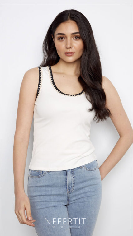 Blusa sin manga con bordado Ecru Negro T16797