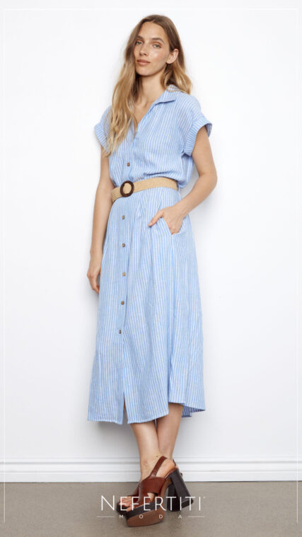 Vestido camisero rayas Azul Claro Blanco D7290