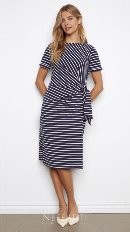 Vestido manga corta rayas Azul Marino Blanco D7272