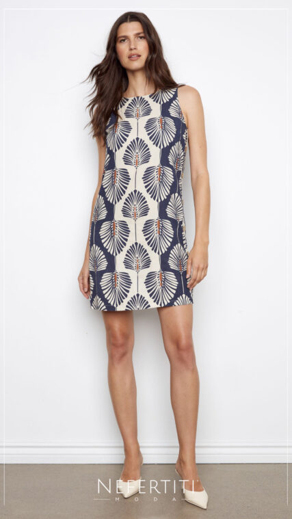 Vestido sin manga hojas Azul Beige Cafe D7276