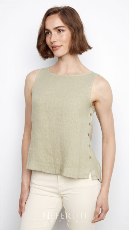 Blusa lino botones laterales Verde Musgo T16801