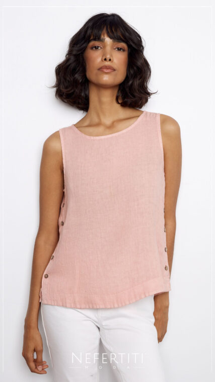 Blusa lino sin manga botones laterales Rosa T16813