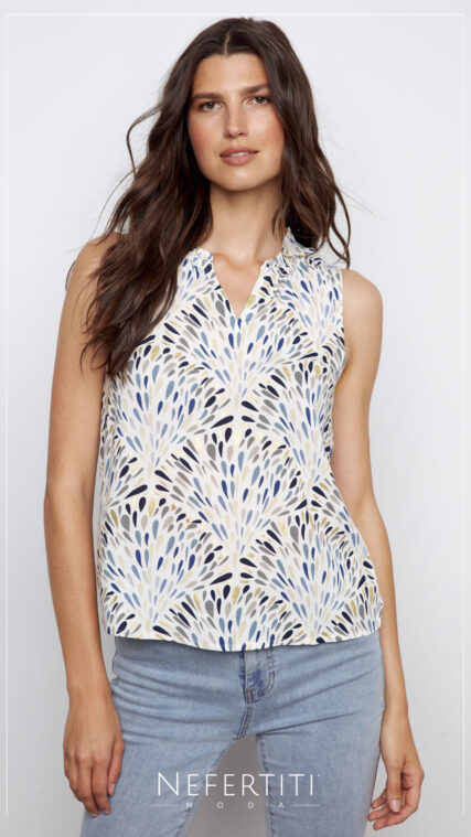 Blusa sin manga gotitas Blanco Azul Dorado T16714