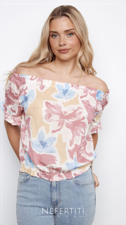 Blusa manga corta flores pastel Rosa Amarillo Celeste T16835