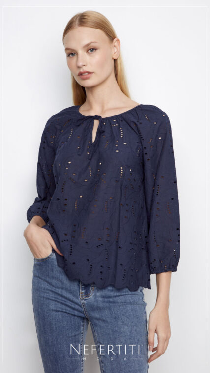 Blusa librete manga tres cuartos Azul Marino T16752