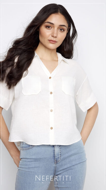 Blusa manga corta botones Blanco T16847
