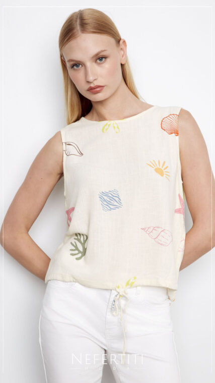 Blusa sin manga print playa Beige T16839