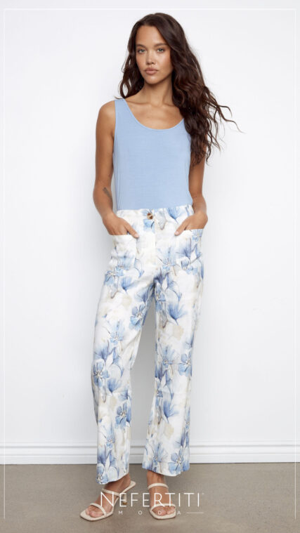 Pantalon largo flores Azul Claro PL5140