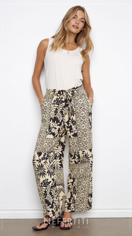 Pantalon ancho flores Negro Beige PL5144