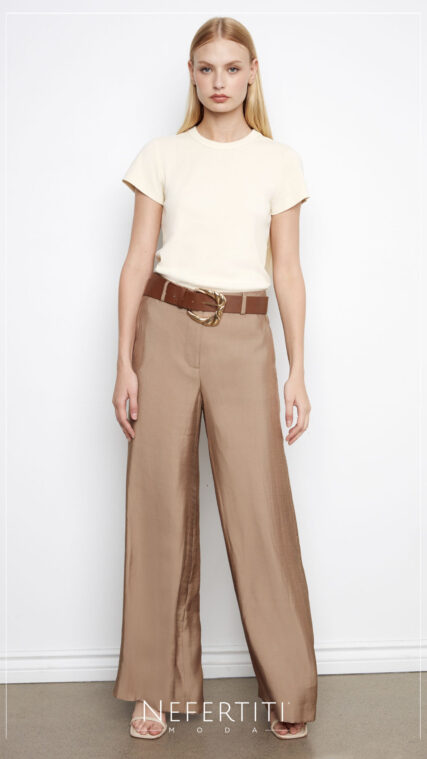 Pantalon satinado con faja Cafe PL5199