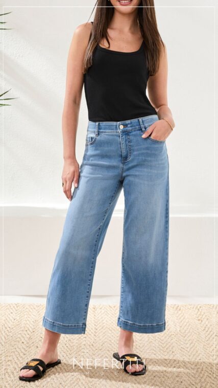 Pantalon mezclilla wide leg crop Azul Oscuro PL5267