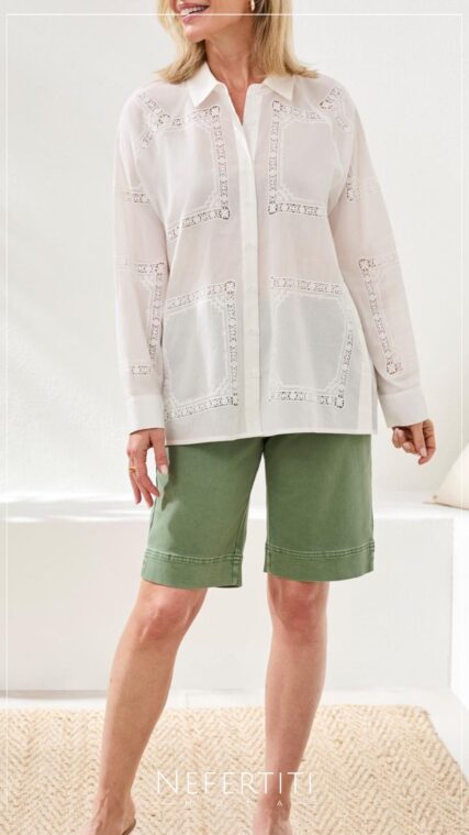 Blusa botones manga larga encaje Blanco T16978