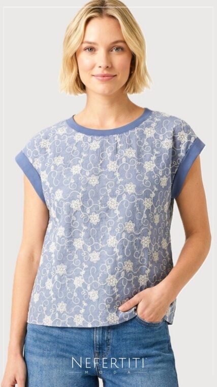 Blusa bordado flores Azul Claro blanco T16912
