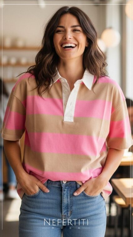 Blusa cuello franjas Rosa Beige T16916