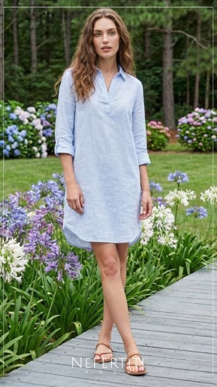 Vestido camisero rayas Celeste Blanco D7376