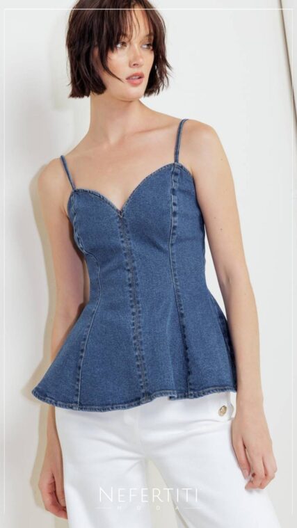 Blusa tirante peplum mezclilla Azul Oscuro T16966