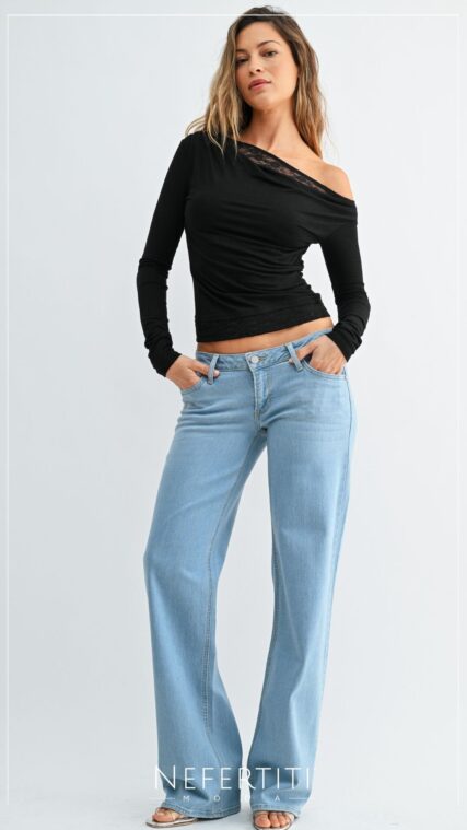 Pantalon micro low relaxed straight Azul Claro PL5248