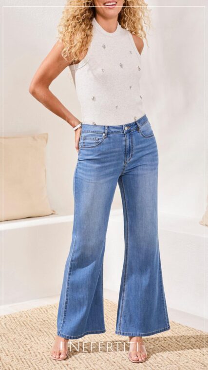 Pantalon largo mezclilla palazzo Azul Medio PL5262