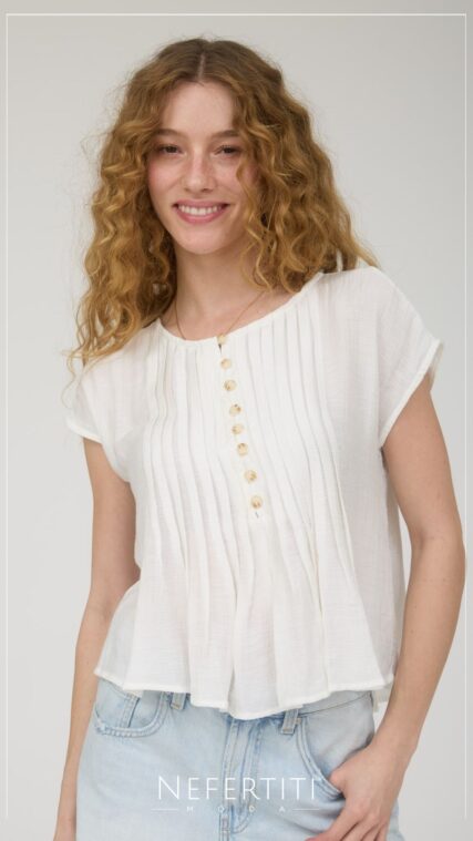 Blusa botones y costuras Marfil T17070
