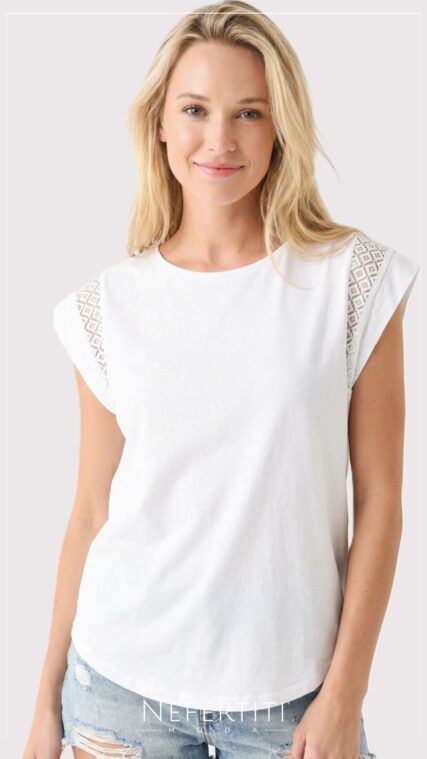 Blusa manga corta detalle encaje Blanco T17050