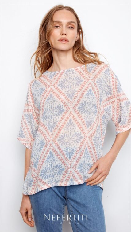 Blusa print rombos Blanco Coral Celeste T16998