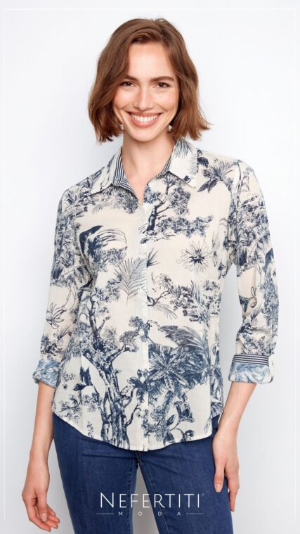 Blusa manga larga bosque Beige Azul Marino T17006