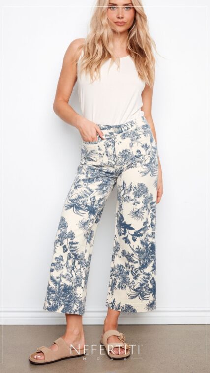 Pantalon largo ancho estampado Beige Azul PL5281