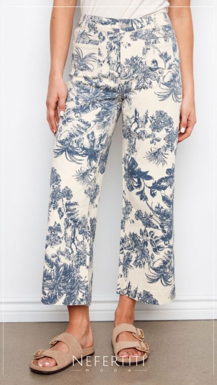 Pantalon largo ancho estampado Beige Azul PL5281