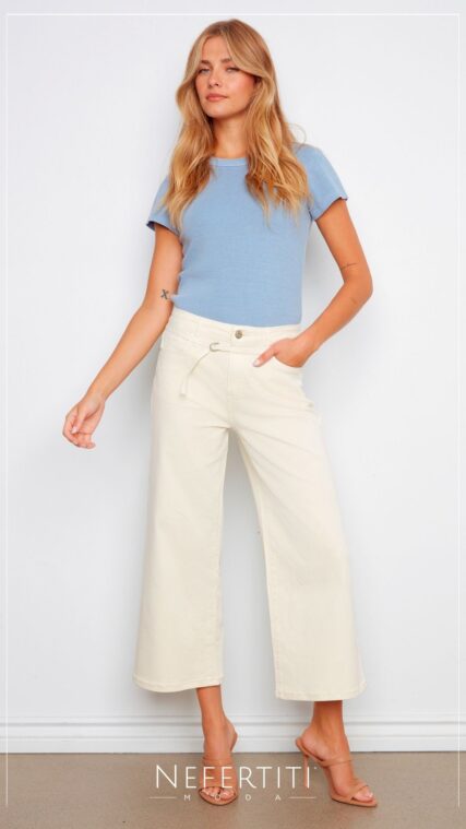 Pantalon largo ancho con fajita Beige Claro PL5271