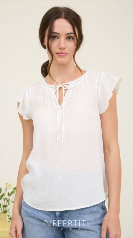 Blusa vuelo en manga Marfil T17064